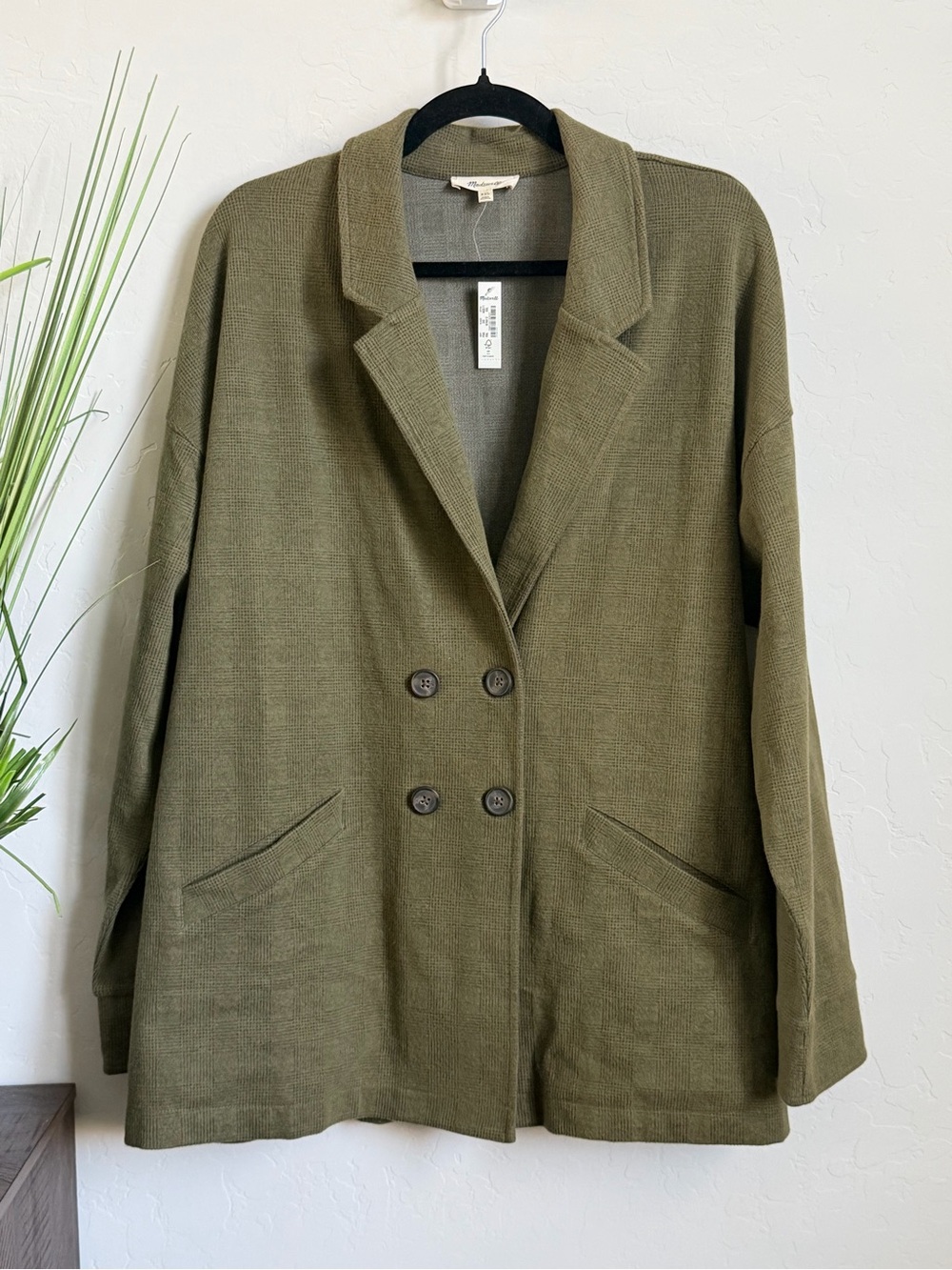 Madewell NWT Oversized Double Breasted Plaid Blazer Olive Green XXL